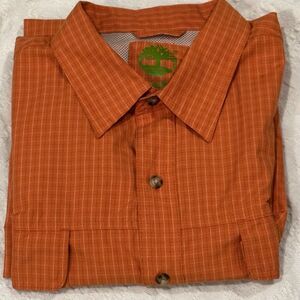 Timberland  Turbo Dry Button Up Shirt Pockets Orange Plaid XL Fish